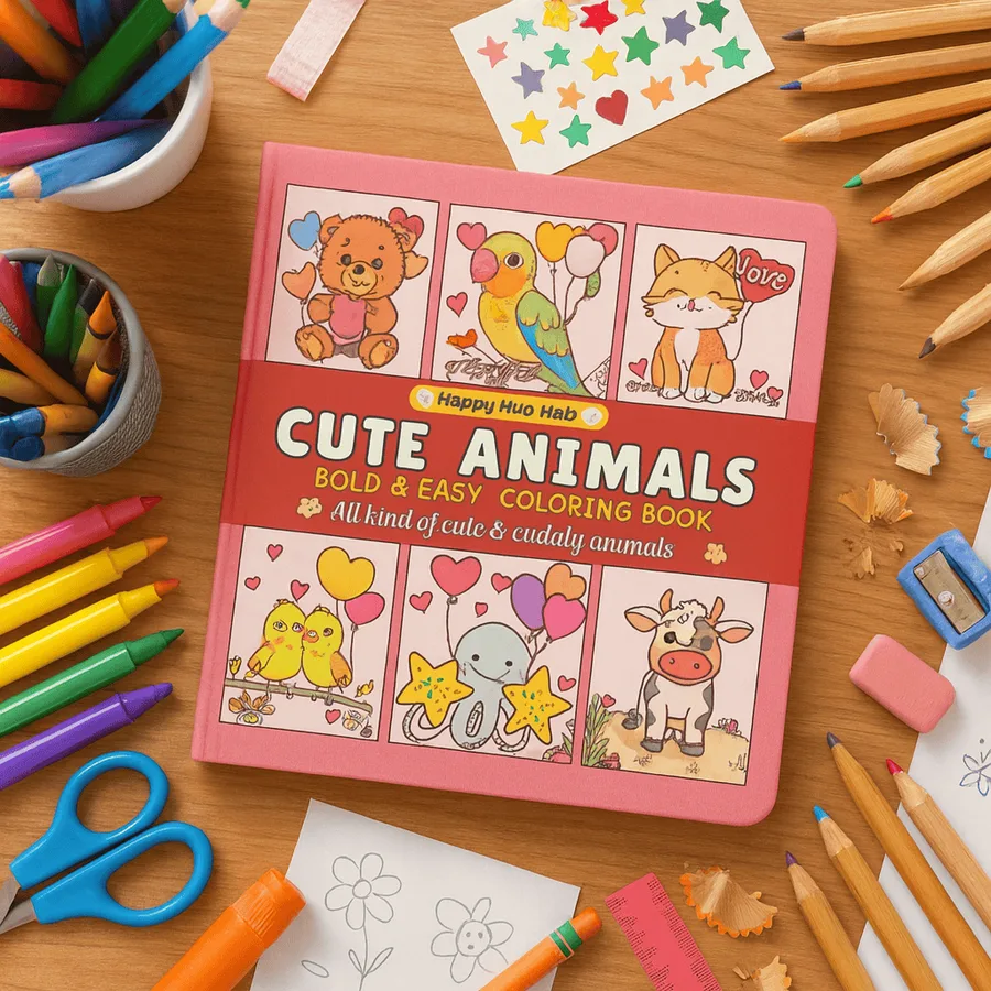 Cute Animals Coloring Book with Art Supplies